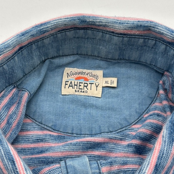 Faherty Brand Men’s Polo Shirt Striped Natural Indigo Dyed Blue/Red Sz XL - Picture 14 of 17
